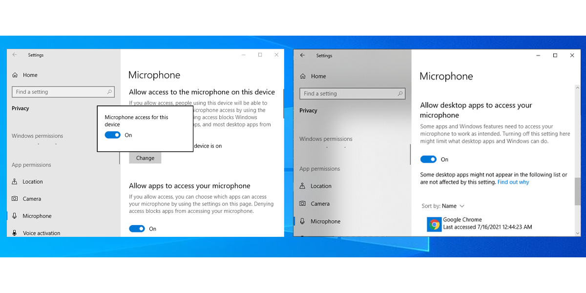 Privacy settings in Windows 10