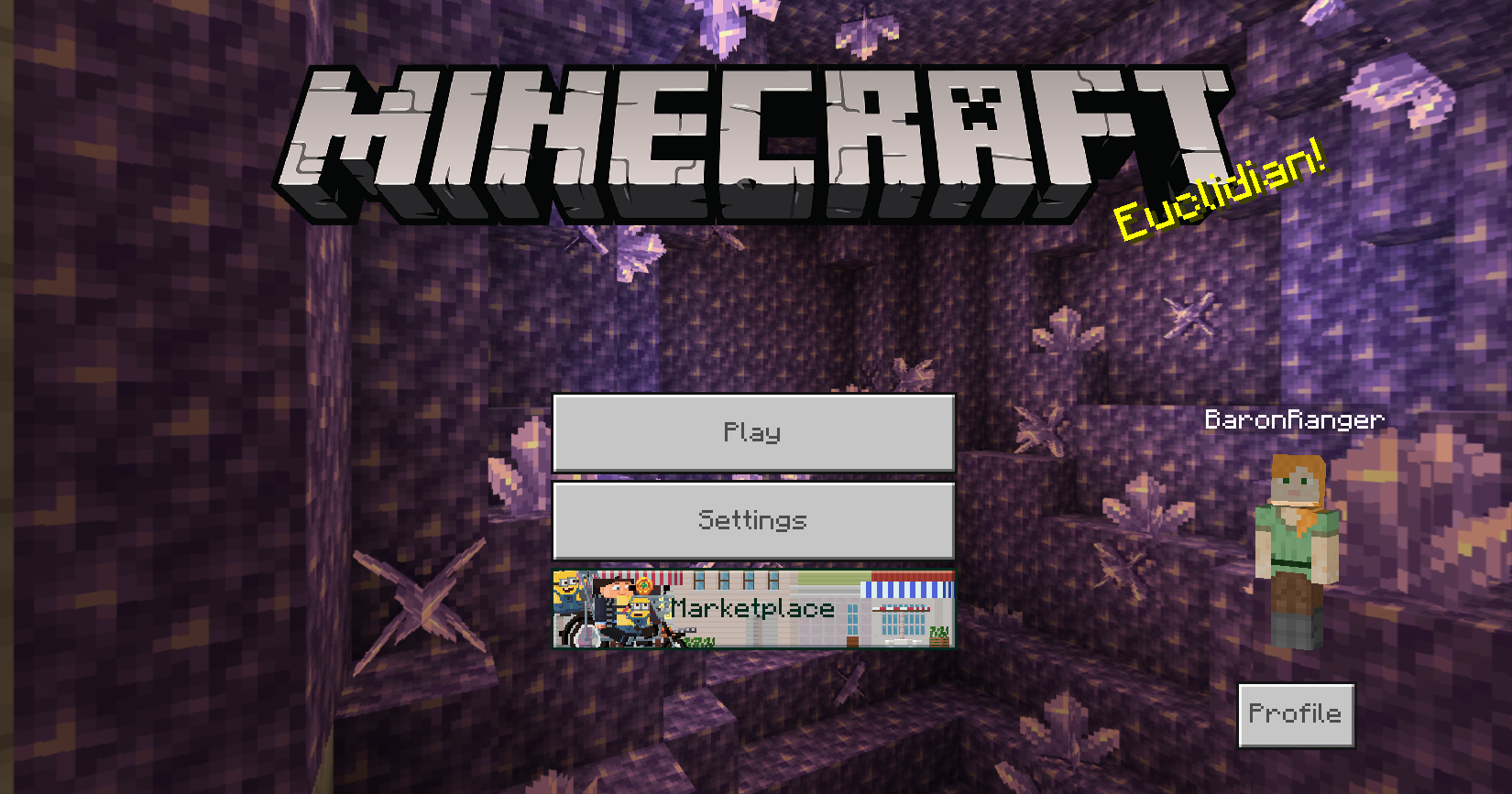 Minecraft Windows 10 Edition Main Menu.