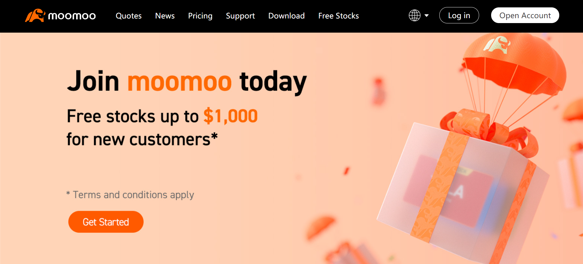 Screen capture of Moomoo website homepage