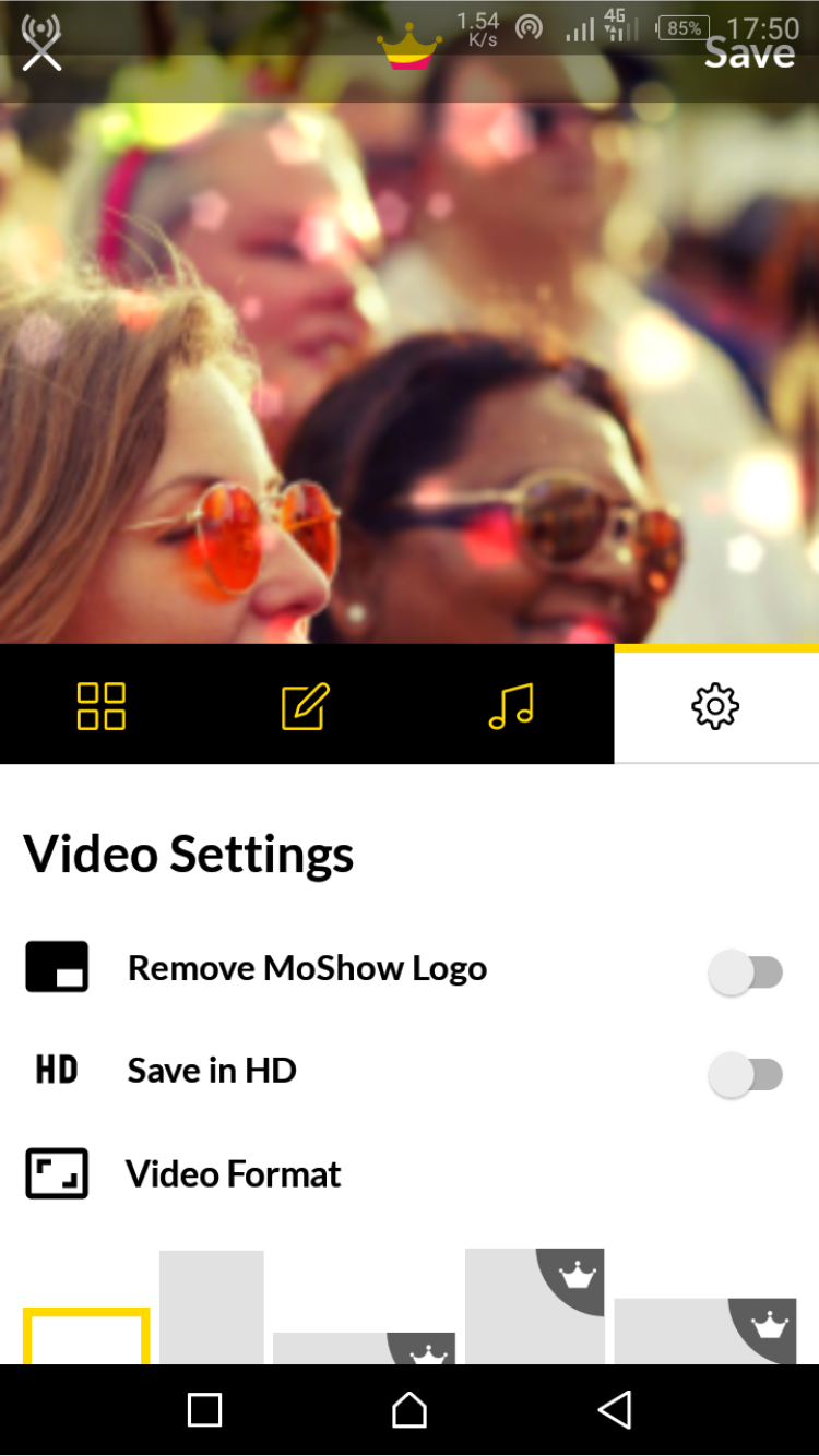 MoShow video settings