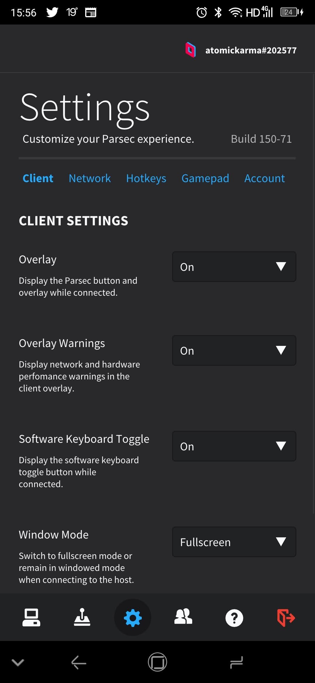 Configure client settings for streaming in Parsec