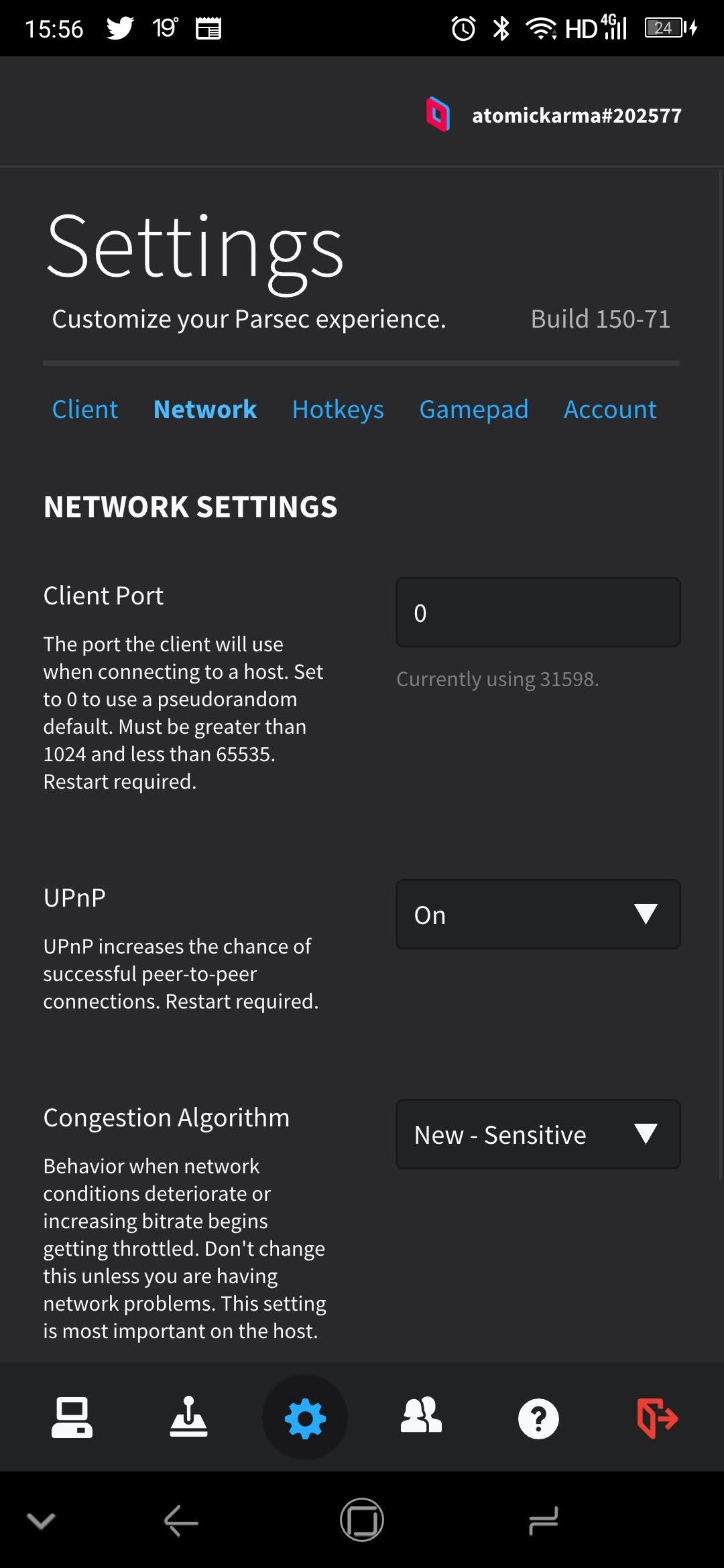 Configure network settings for streaming in Parsec