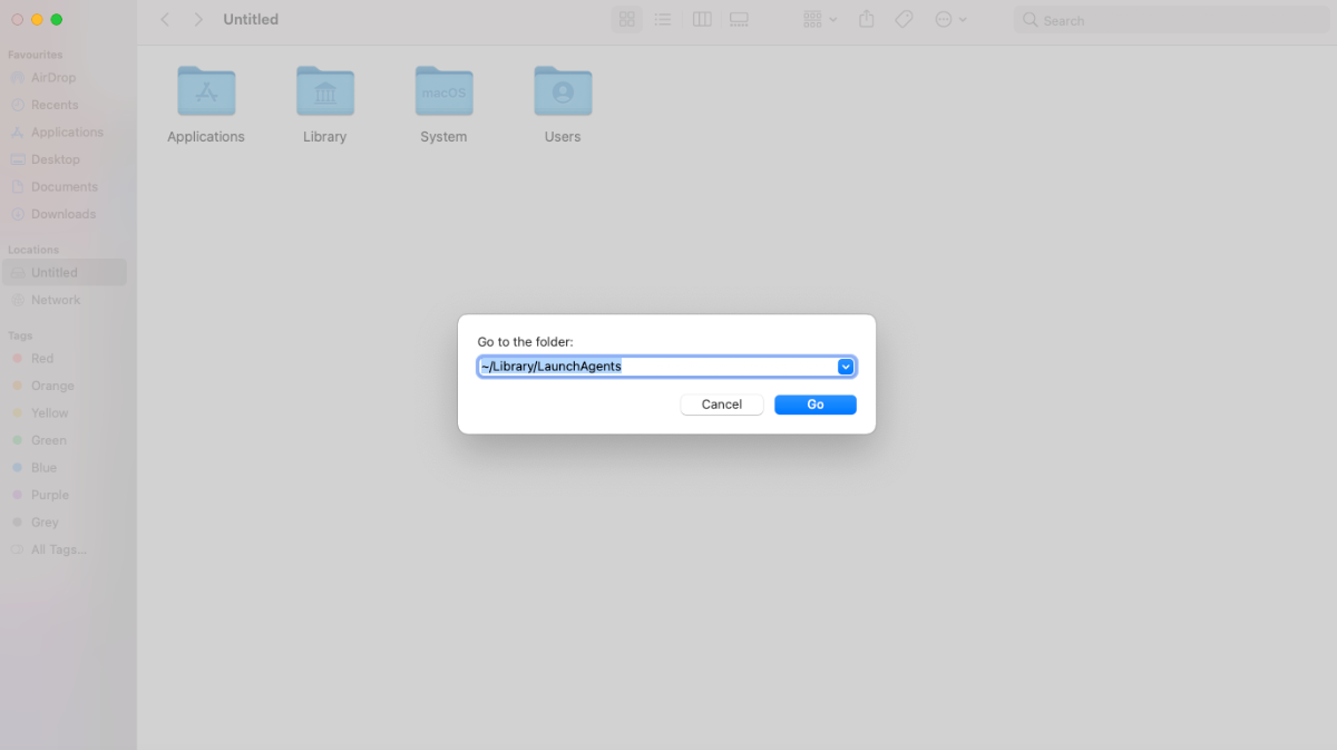 navigate to launchagents folder using mac go