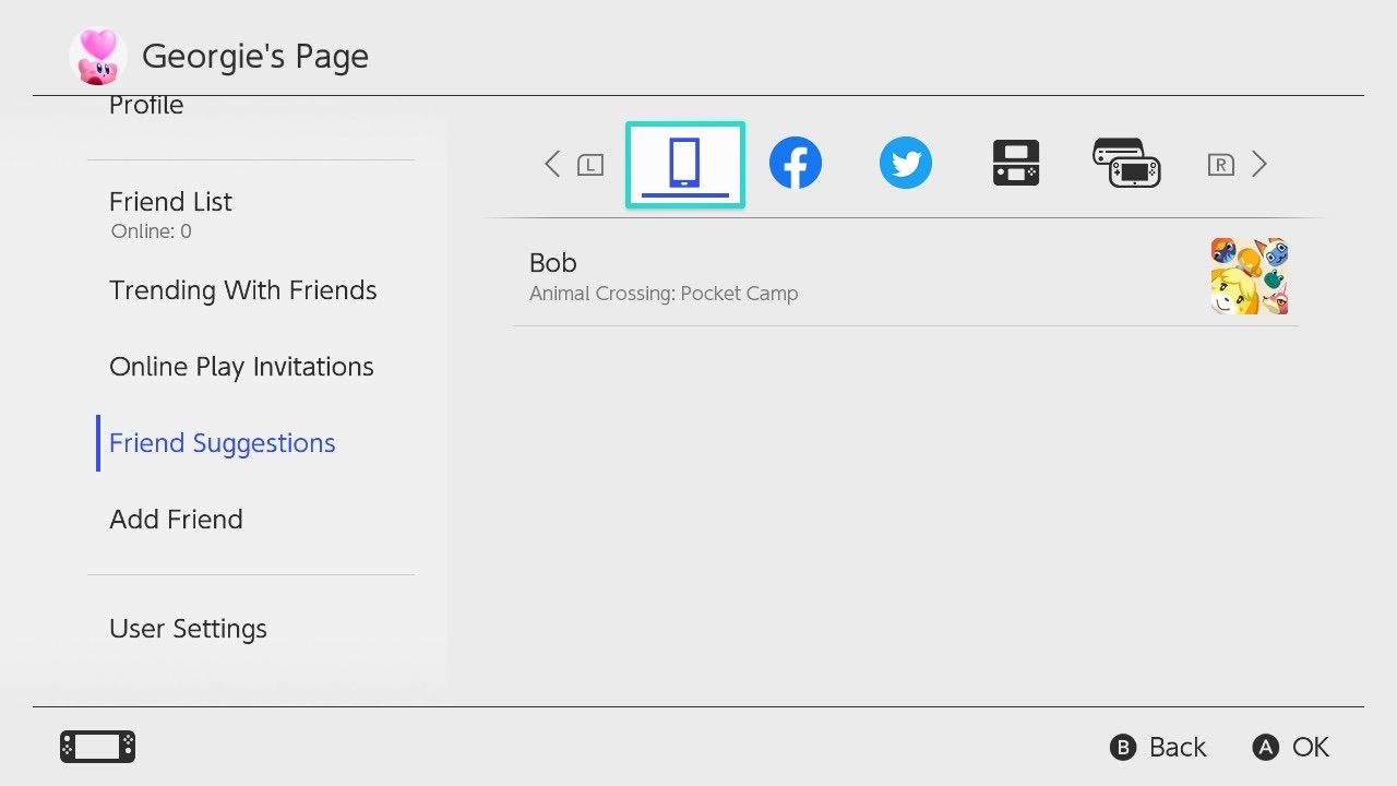 friend suggestions screen nintendo switch