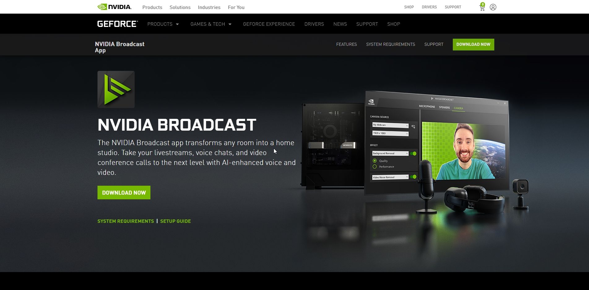 NVIDIA Broadcast download page