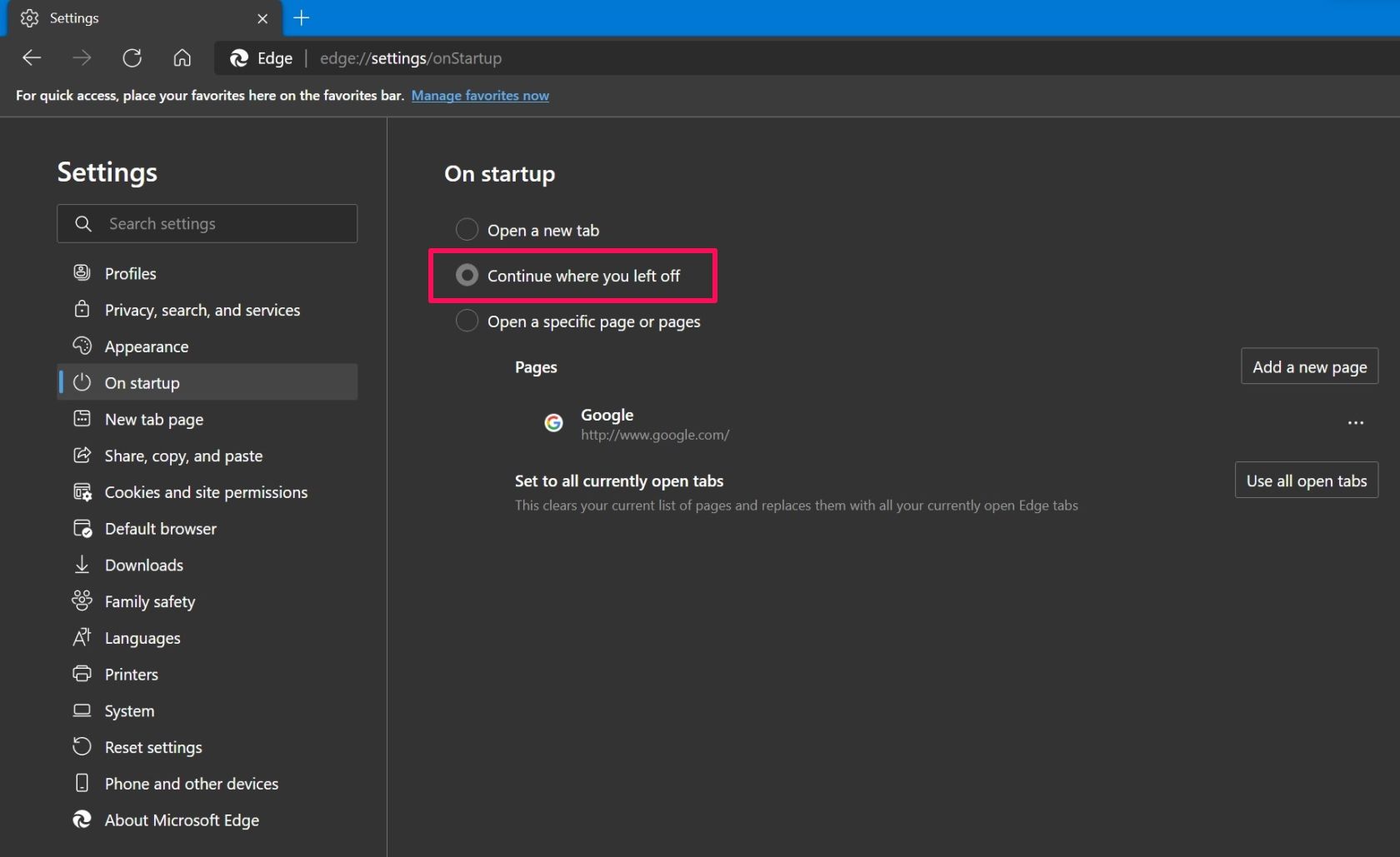 How to Always Open Microsoft Edge With Previous Tabs