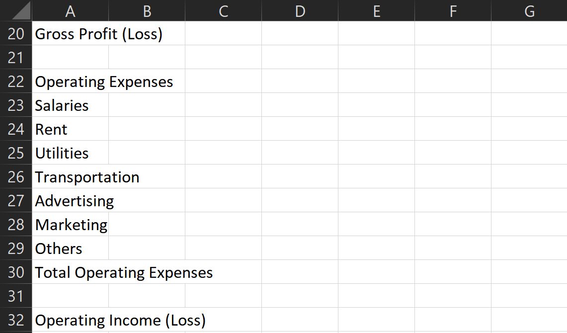 So erstellen Sie eine Gewinn- und Verlustrechnung in Excel - operating expenses income statement