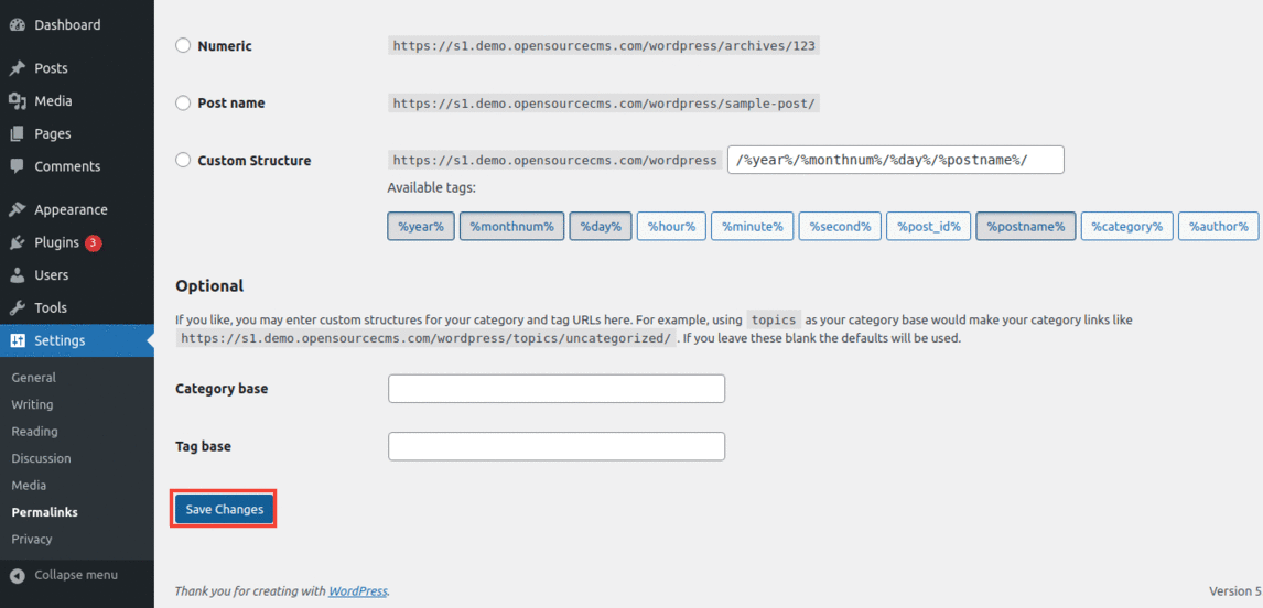 pemalink change in wordpress site