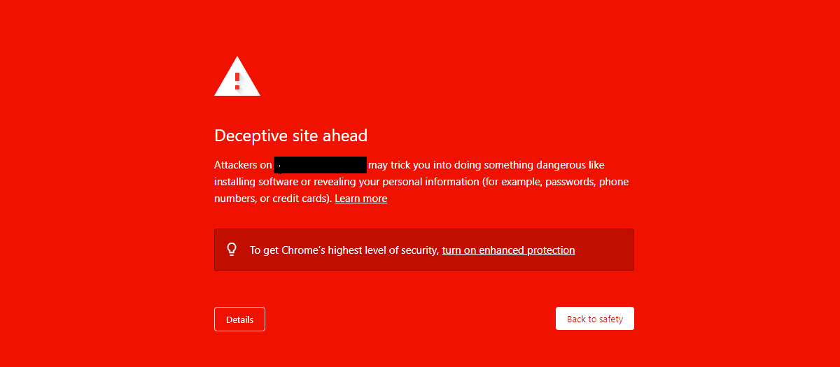 google chrome showing deceptive site warning