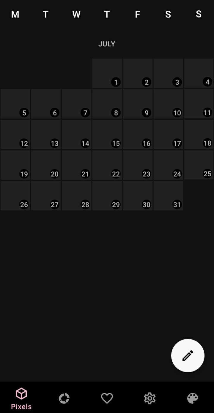 pixels calendar screenshot