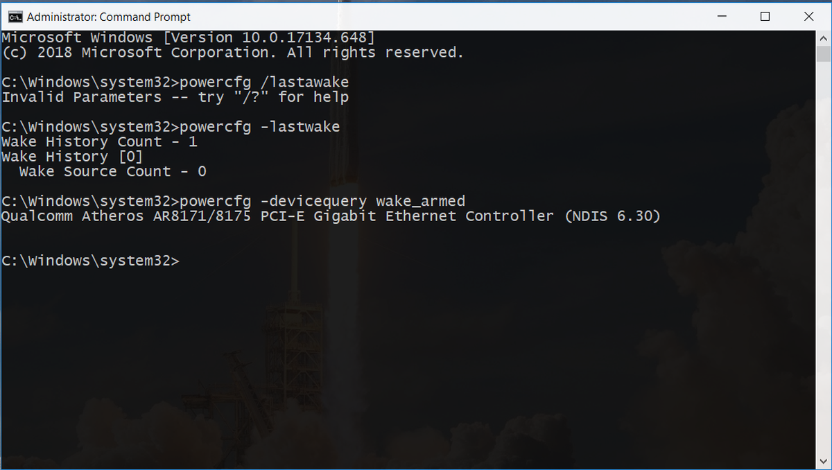 powercfg lastwake events in command prompt