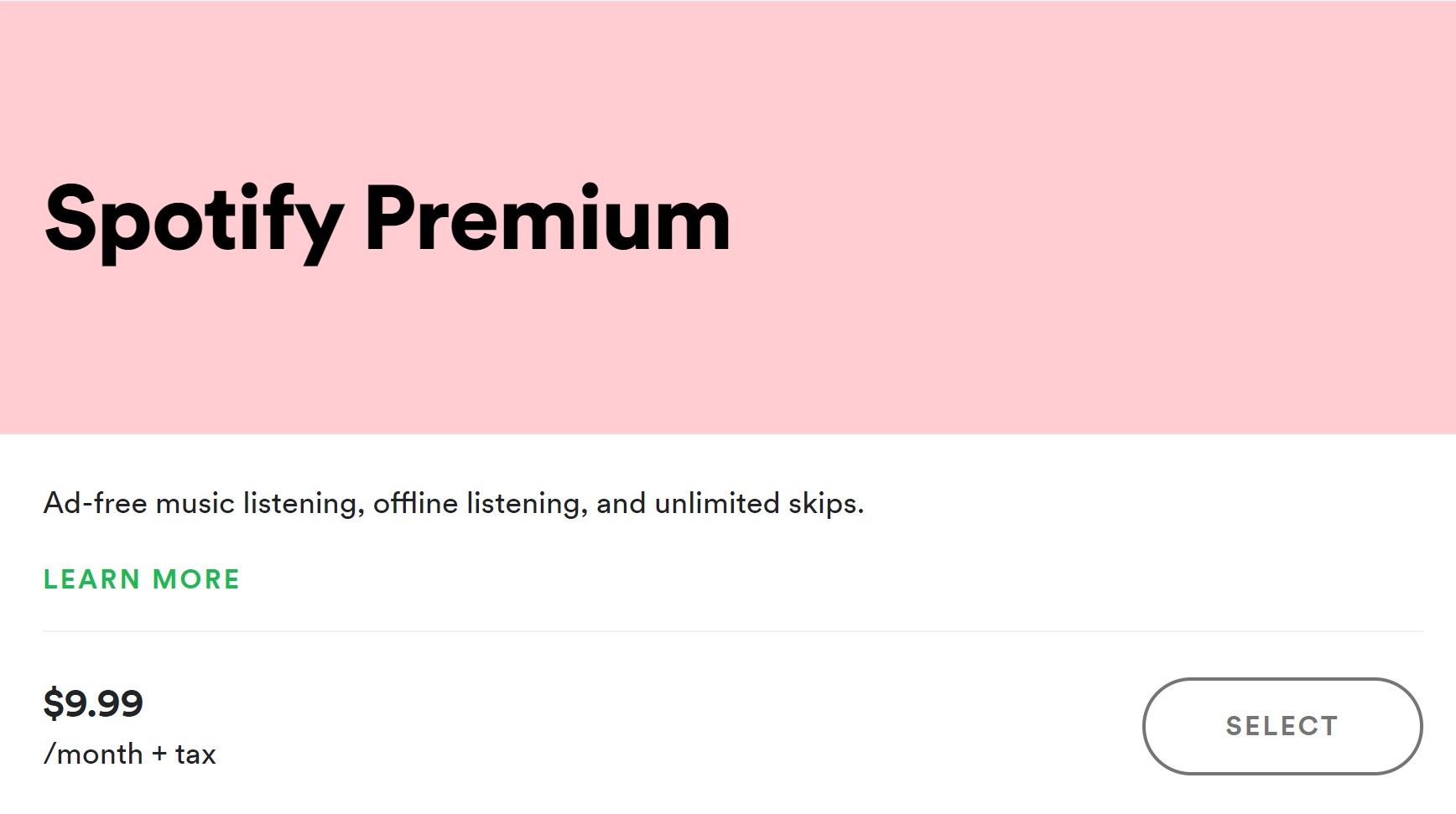 Spotify Premium plan option on website