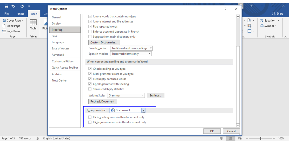 Microsoft Word settings