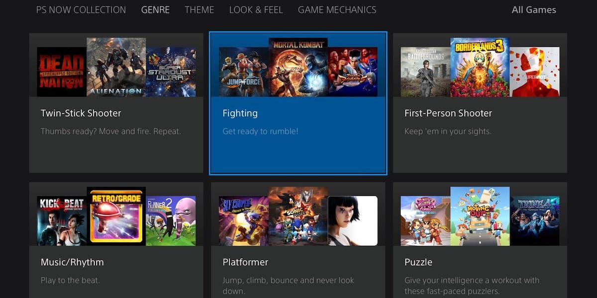 PS Now genres section