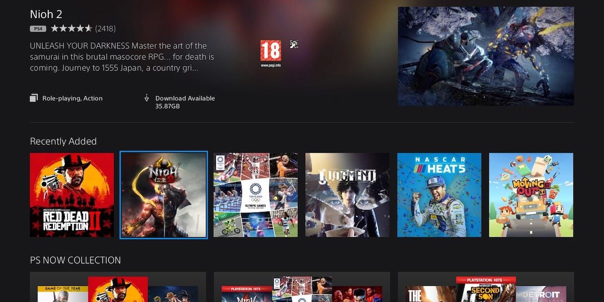 PS Now Nioh 2 selected