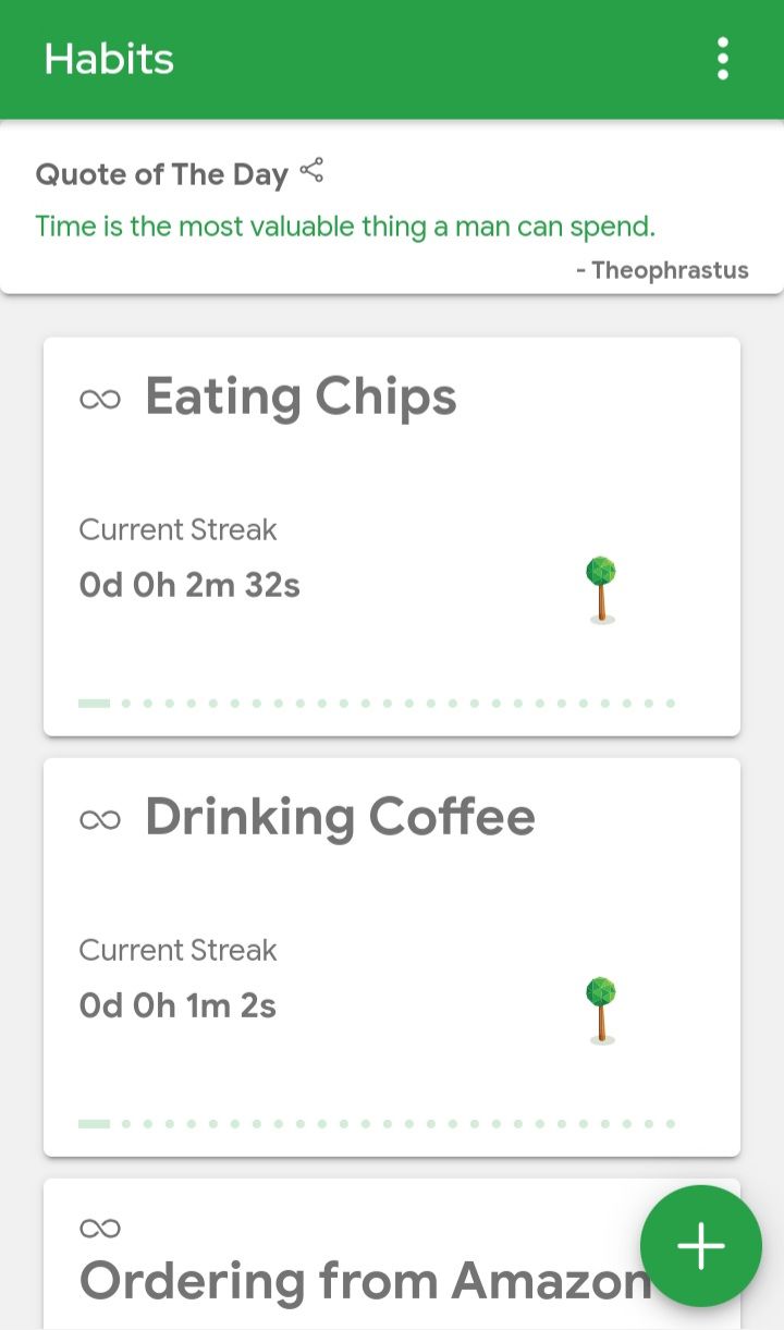 quit bad habits habit list screenshot