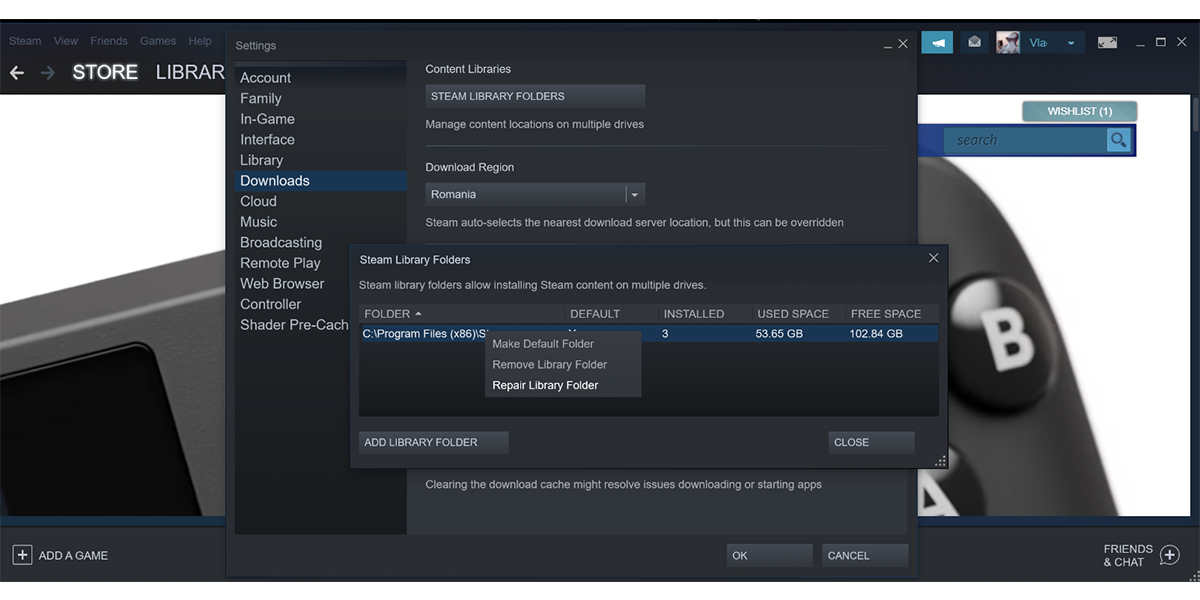 Repair library folder in Steam