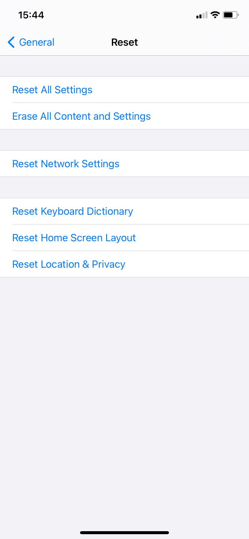 Different iPhone reset options in iOS 14
