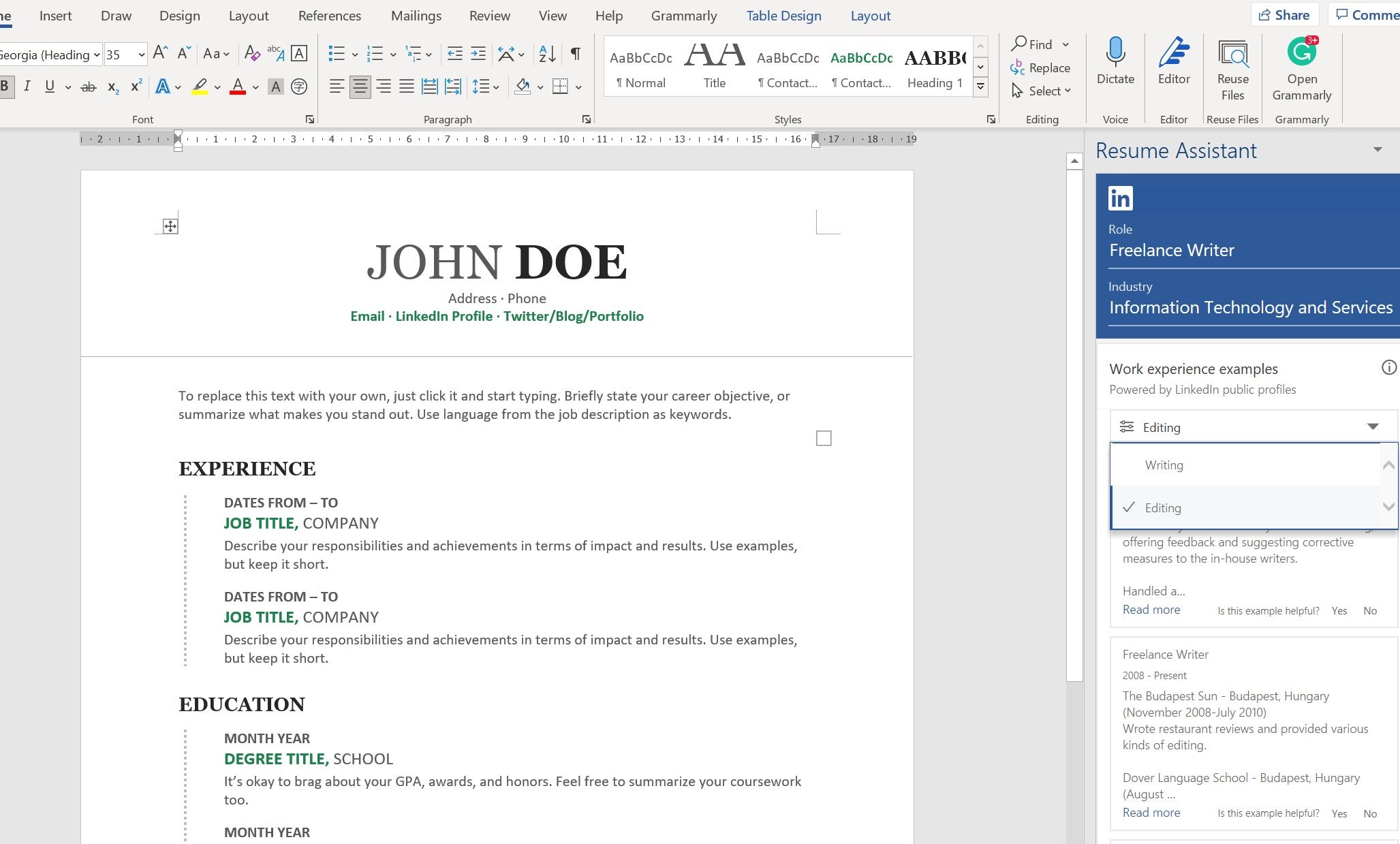 create your resume in ms word