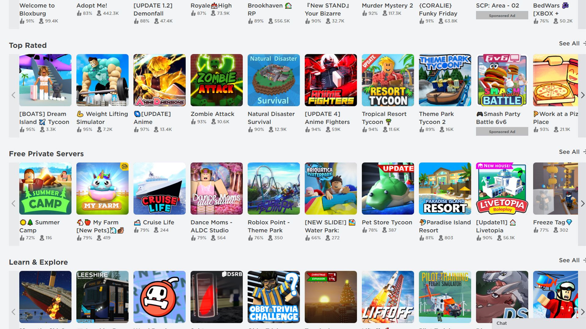 Roblox Discover Section