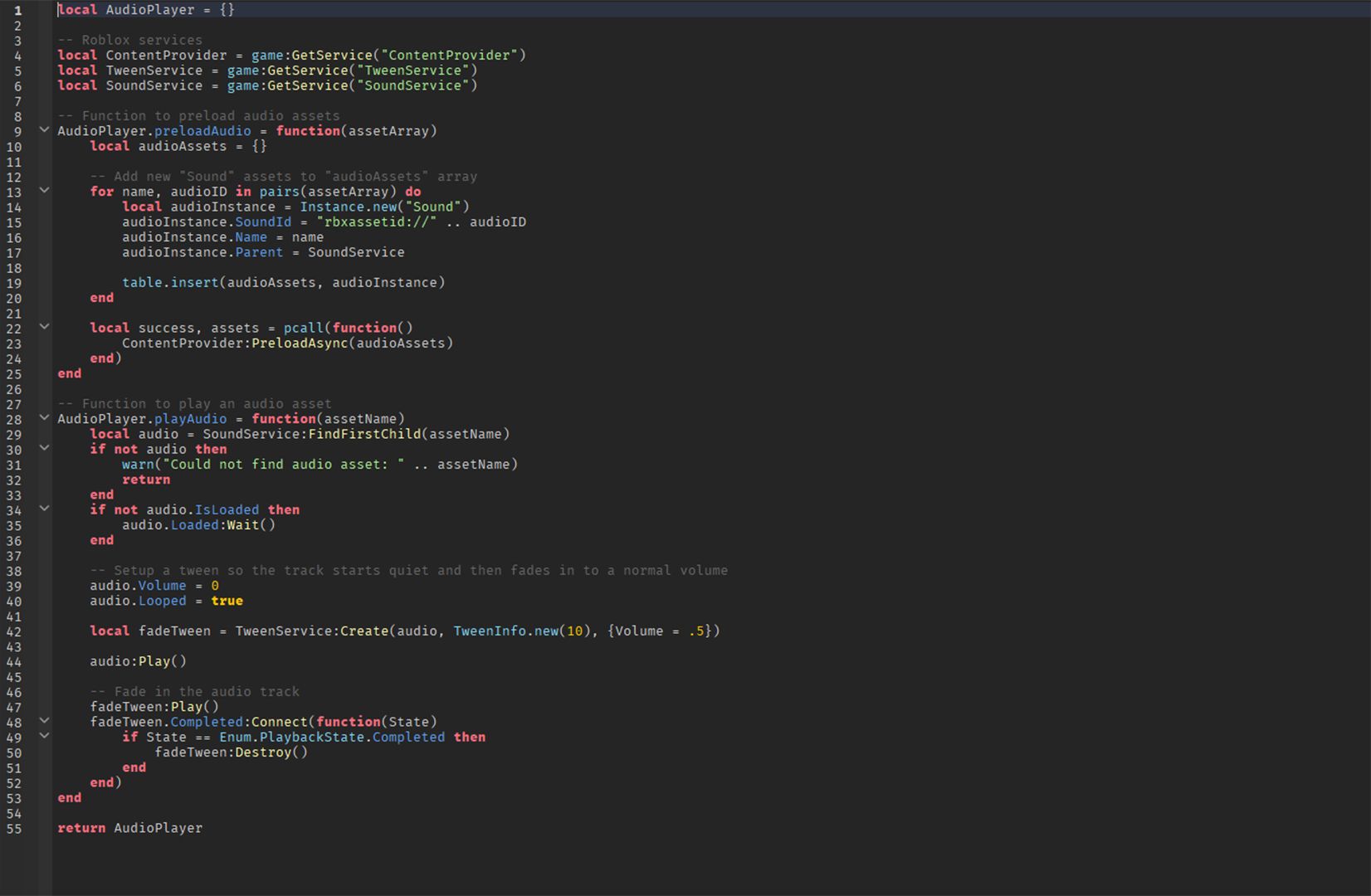 Roblox Studio code screen with Lua code