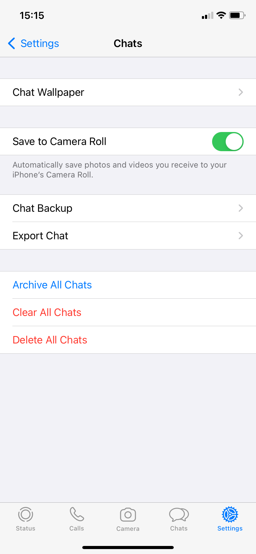 Save to Camera Roll enabled on WhatsApp for iOS