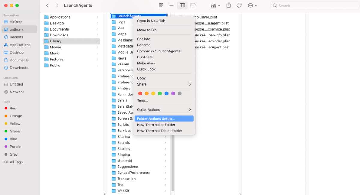 select folder actions setup on macos