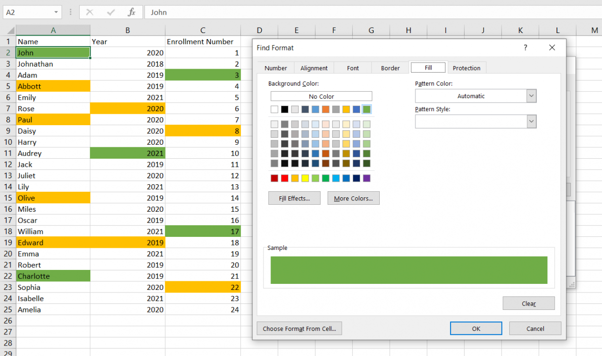 selecting the formatting