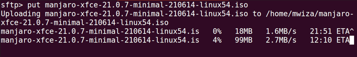 sftp upload output on linux