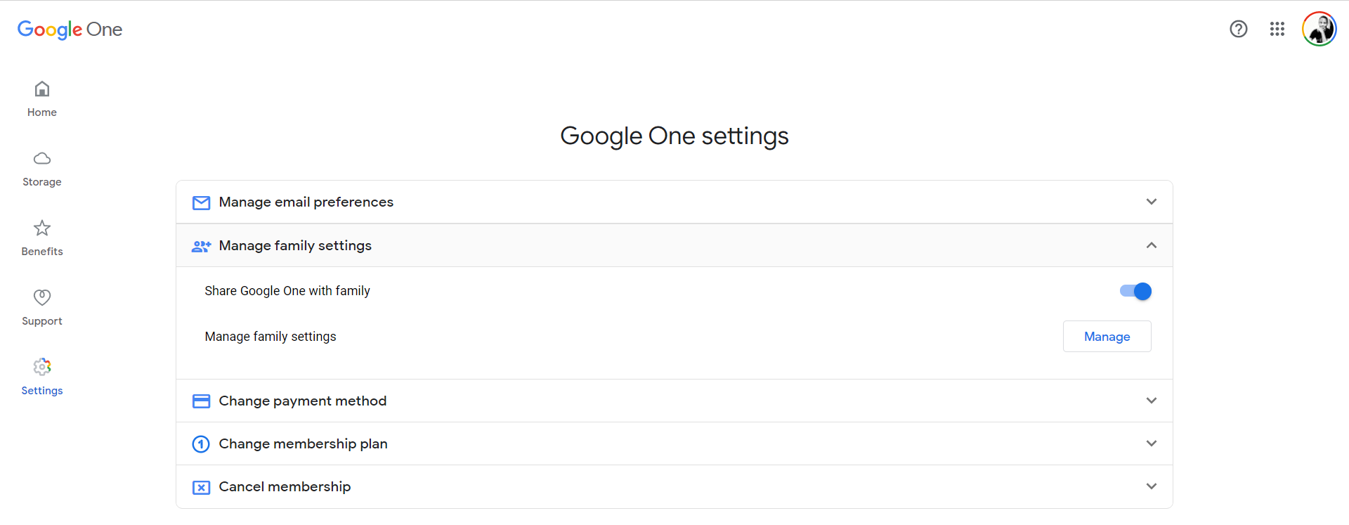 Sharing Google One with family