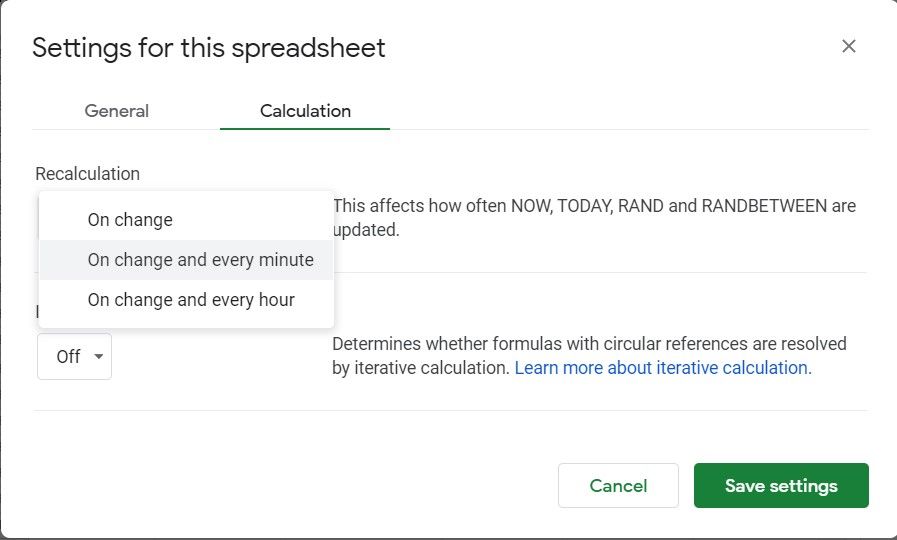 Google Sheets spreadsheet settings