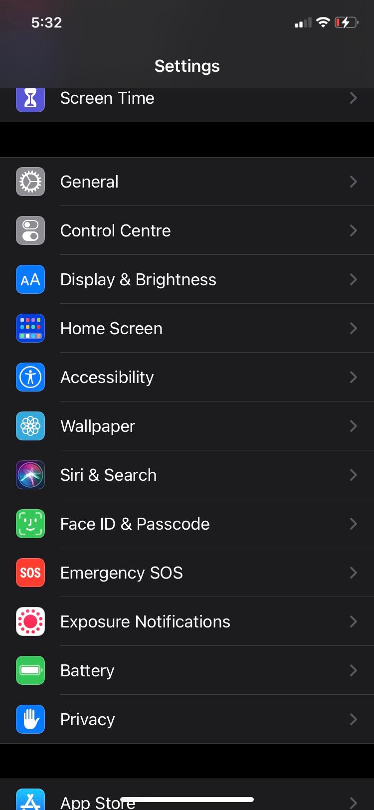 Siri and Search option in iPhone settings.
