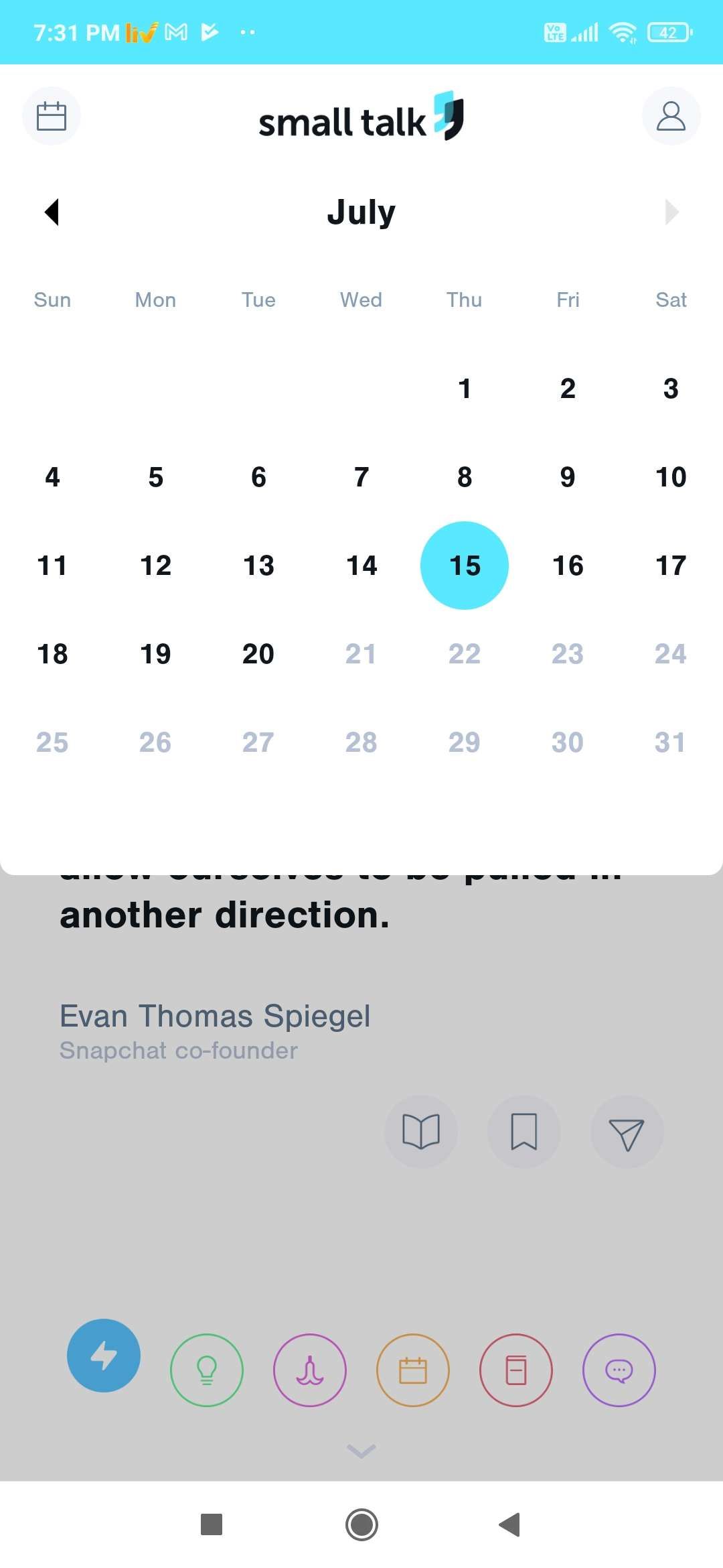 Use the calendar to go back to any old set of six topics on Small Talk