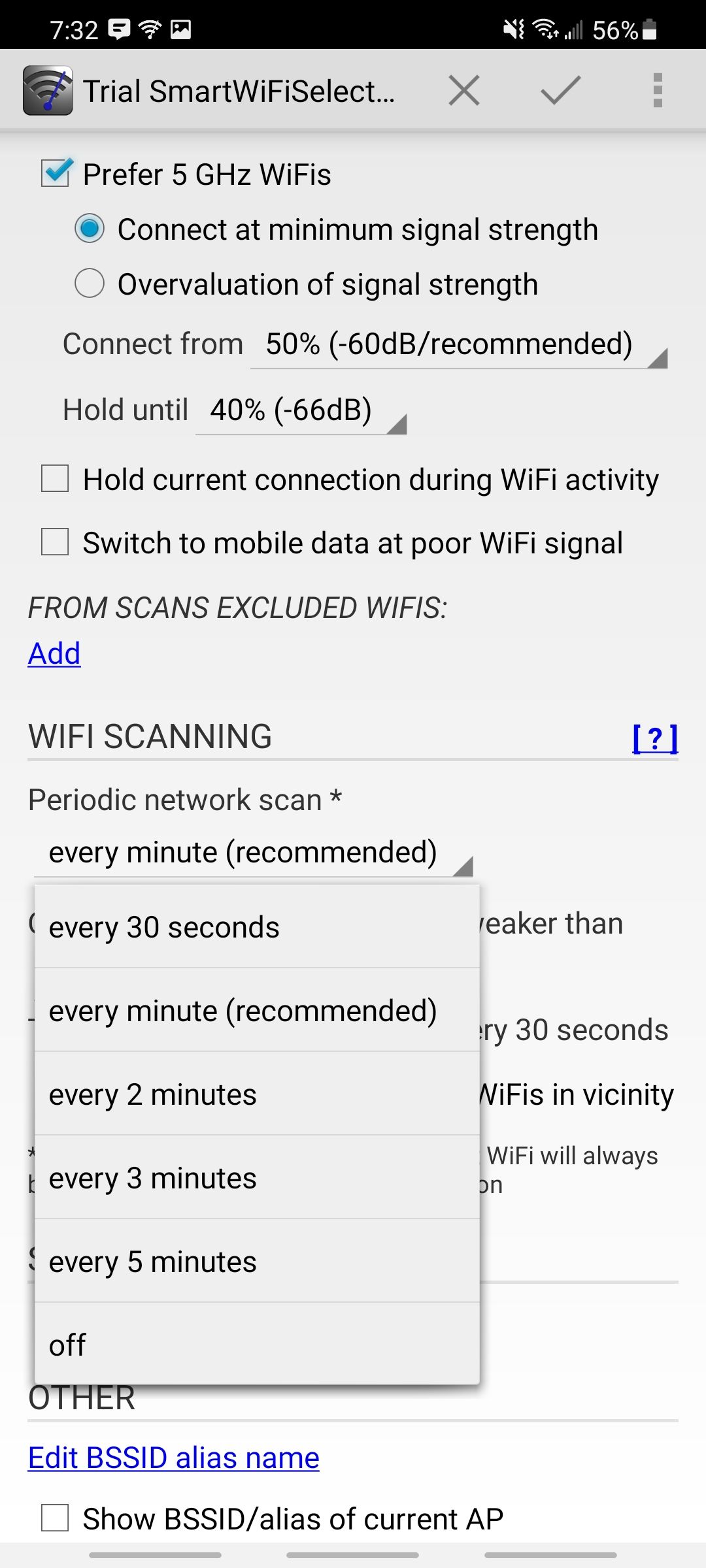 smart wifi selector settings screen