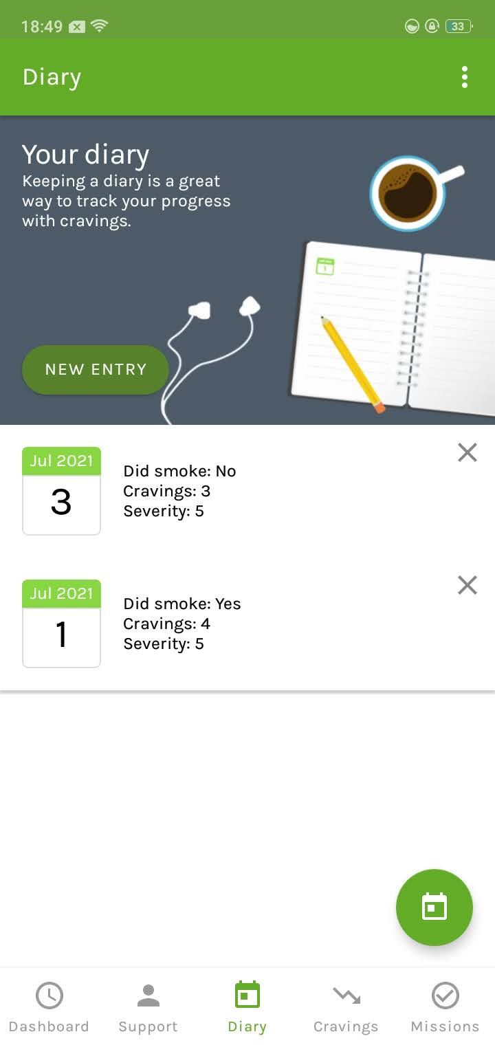 smoke free daily diary