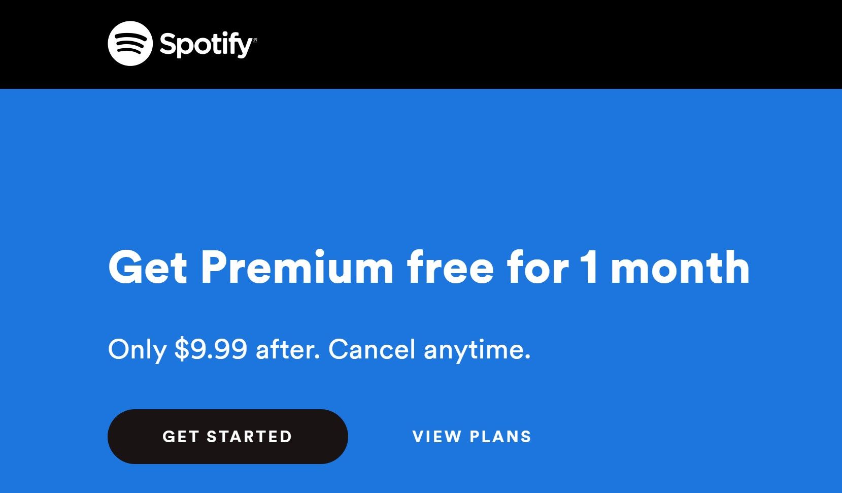 Spotify free trial webpage