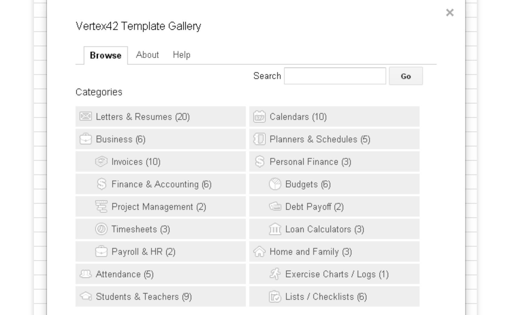 Template Gallery in Google Sheet