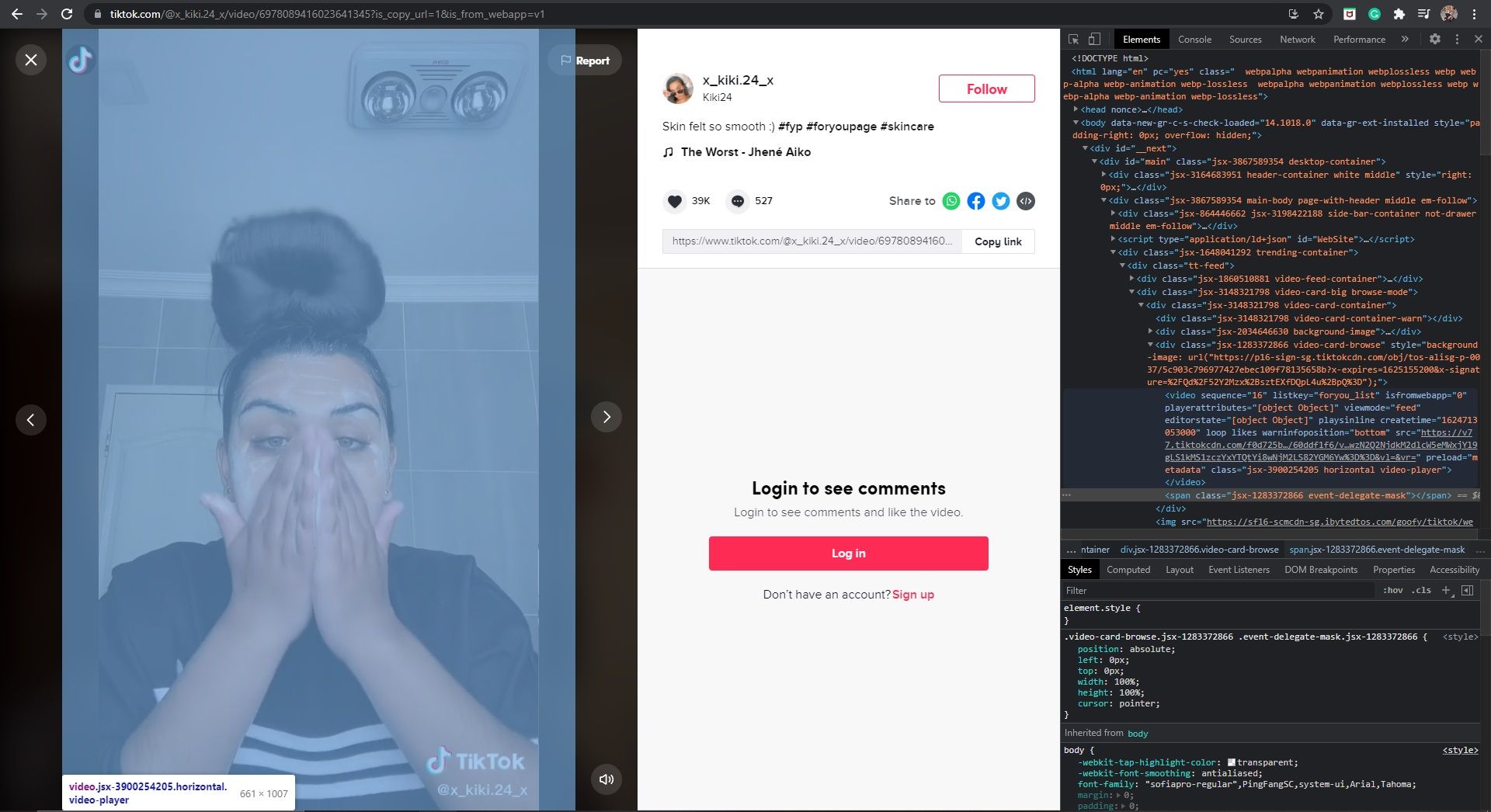 TikTok Website Video Elements