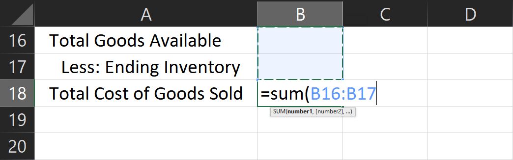 So erstellen Sie eine Gewinn- und Verlustrechnung in Excel - total goods available 1