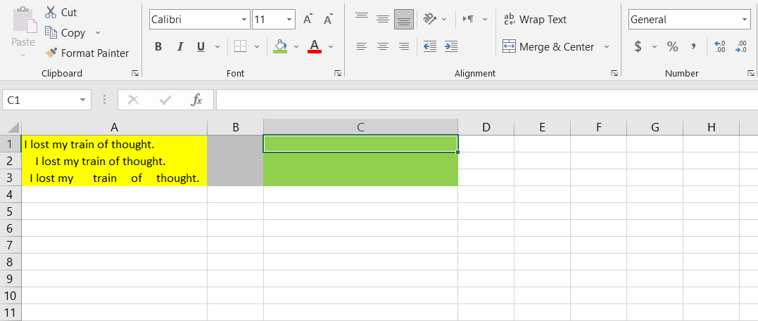 An example for the TRIM function in Excel