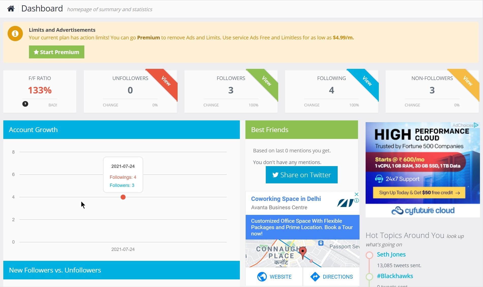 Unfollower Stats dashboard.