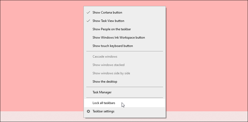 unlock taskbar Windows 10