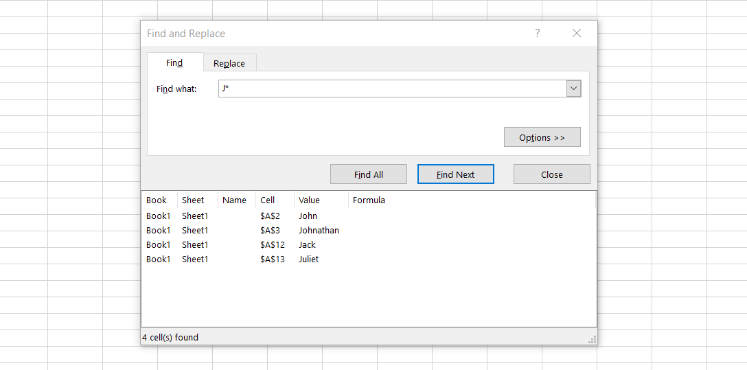 So verwenden Sie die Suchfunktion zum Suchen und Ersetzen in Excel - use wildcard characters to find