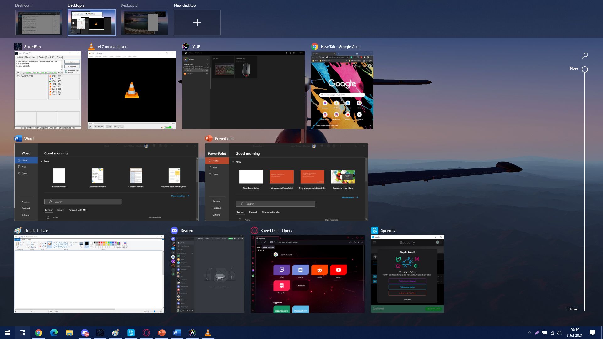 Virtual desktops screenshot on Windows 10