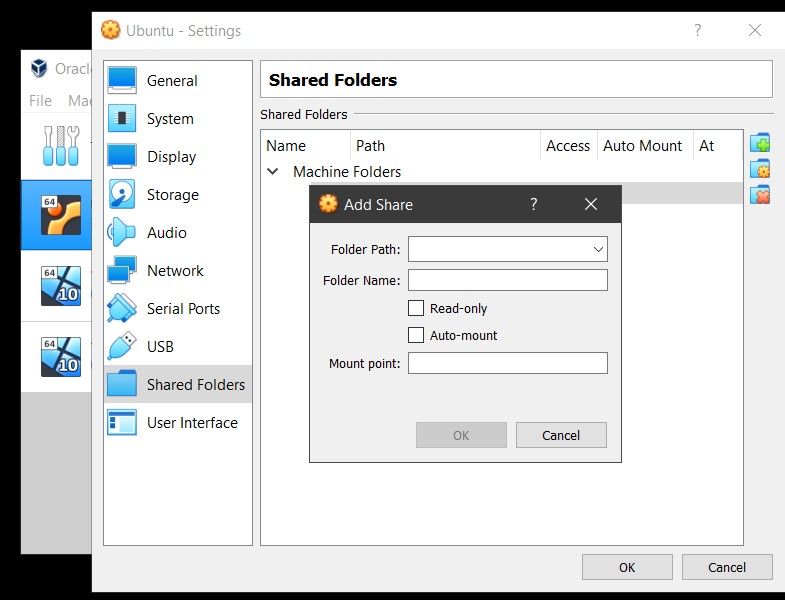 set up a shared folder in virtualbox