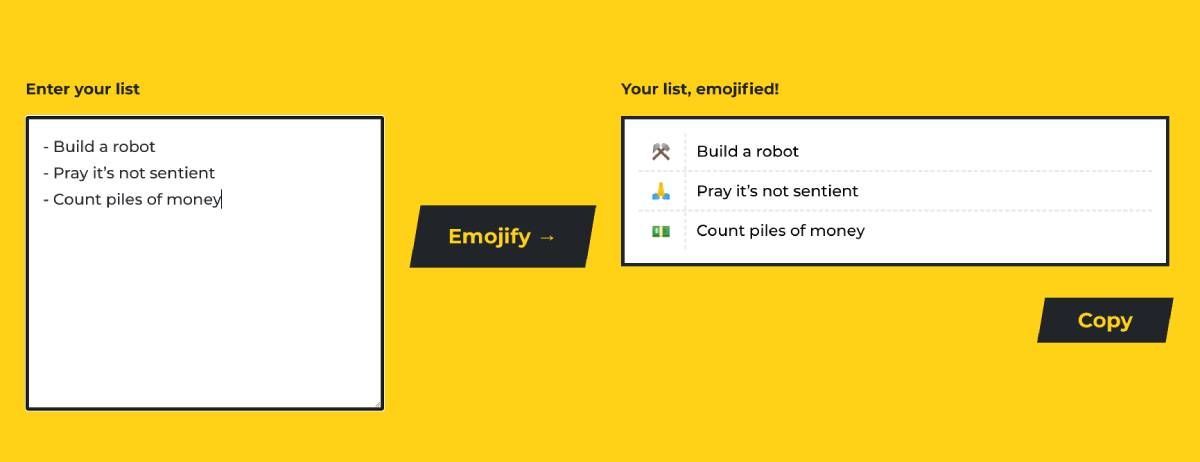 Emoji Bullet List turns any list into a bulleted list where the bullets are replaced by emojis based on the words in that point