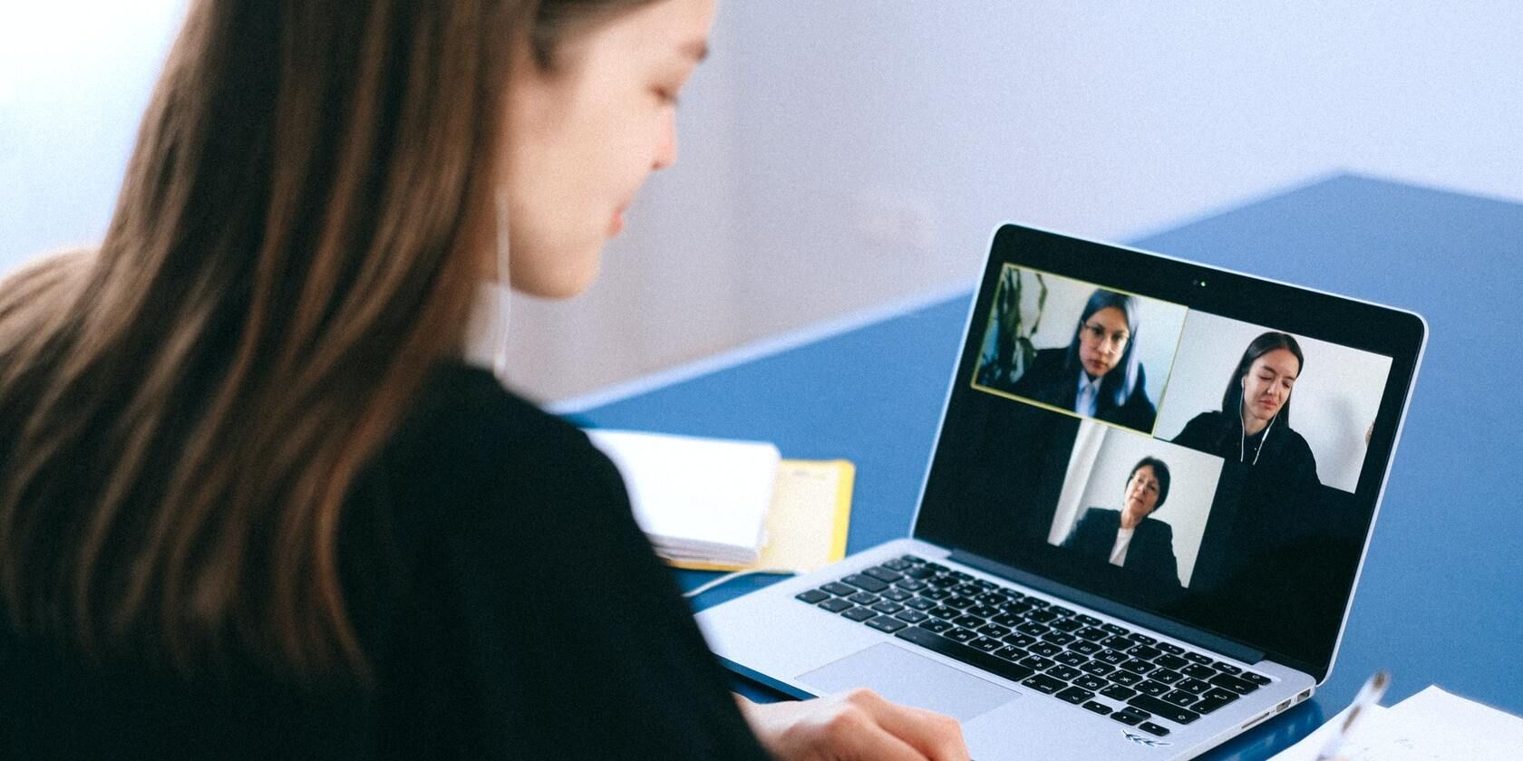 Woman on a video call.