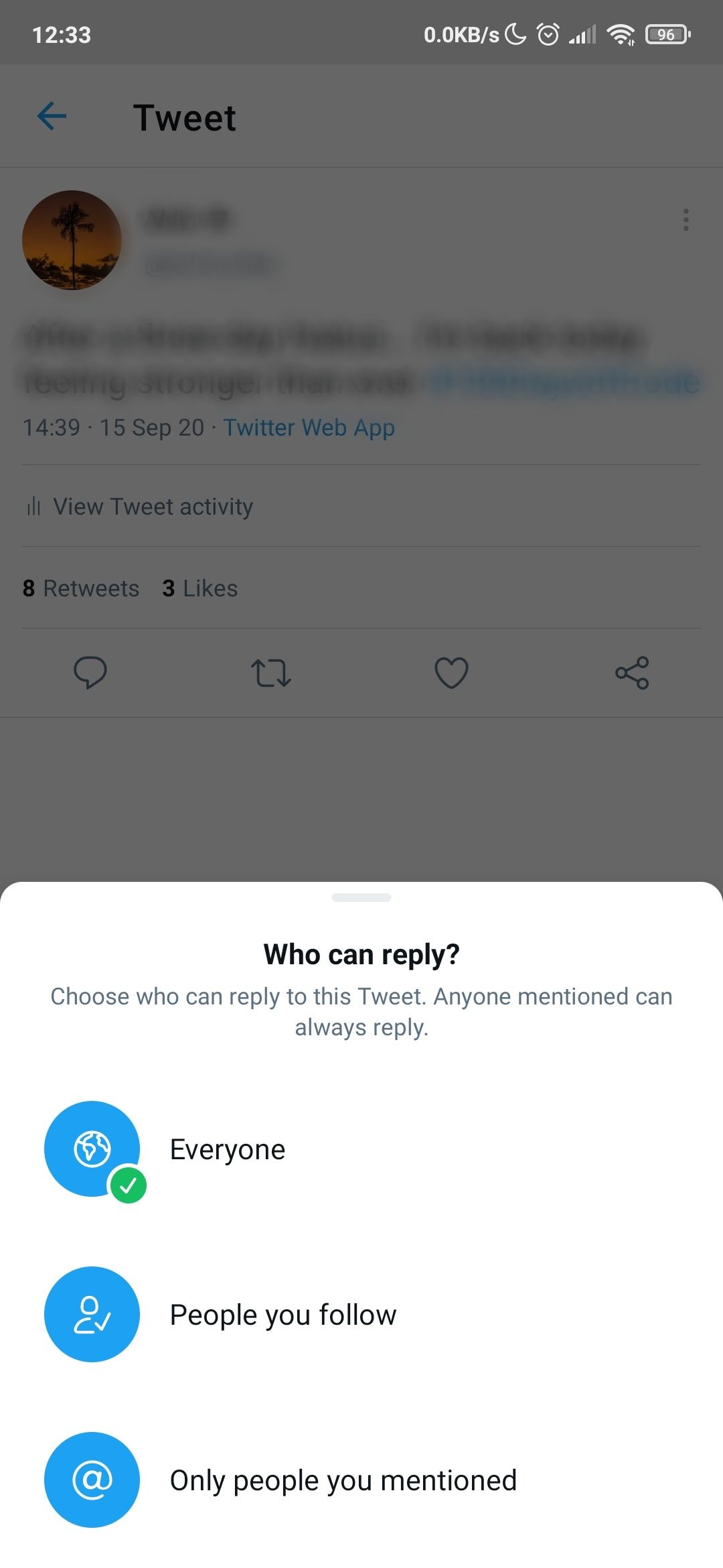 Who can reply options pop-up on Twitter Android