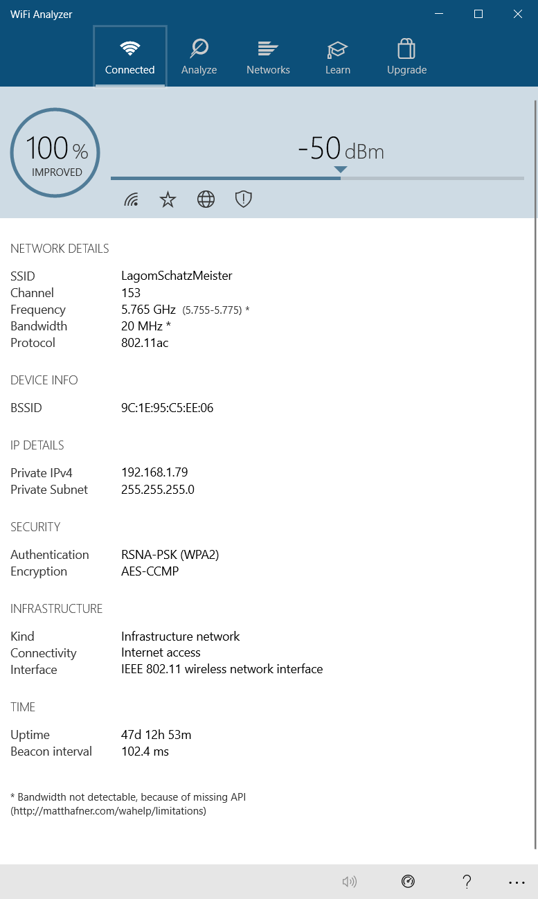 wi-fi analyzer app windows 10 main menu