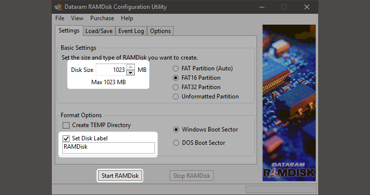 dataram ramdisk windows 10